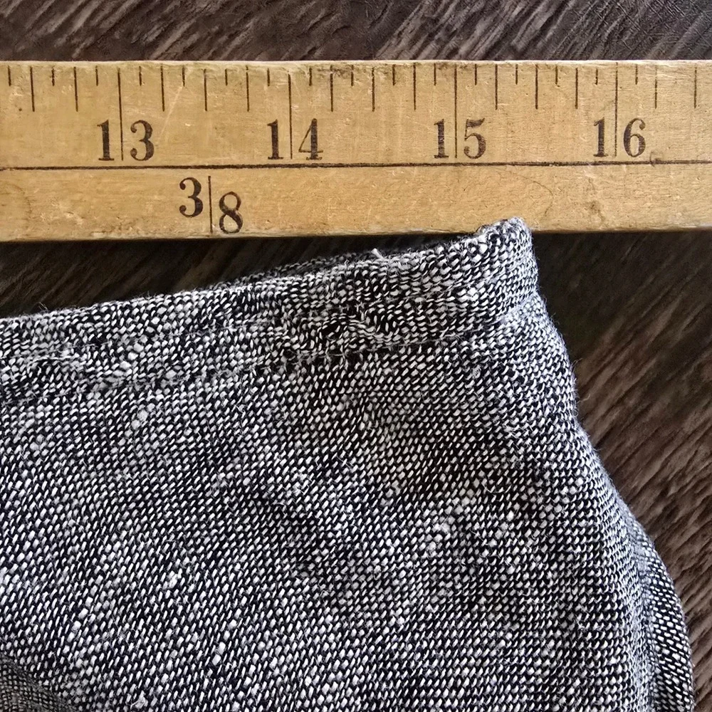 J. JILL Linen Midi Skirt Womens 8 Black White‎ Excellent Flared Lettuce Edge Hem